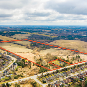 14249 & 14285 Bayview Avenue Aerial with Property Outline around Land