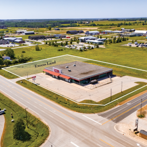 Aerial of Vacant Retail Property with empty parking lot