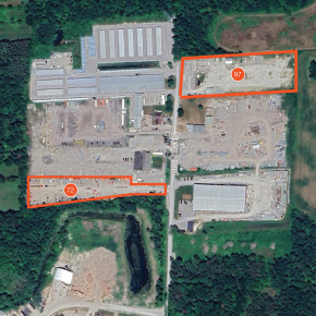 Google Earth Aerial with two land sites outlined in Orange