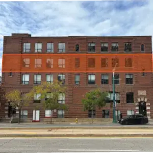 46 Spadina Avenue Thumbnail exterior view of the whole building with 4th Floor outlined in orange