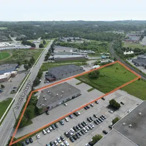 Aerial of Industrial Building with property outlined in orange