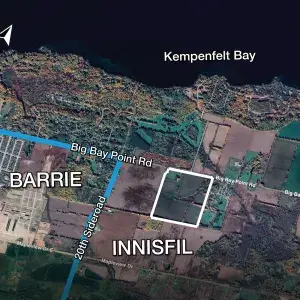 1293 Big Bay Point Road Land with White outline - between Barrie & Friday Harbour