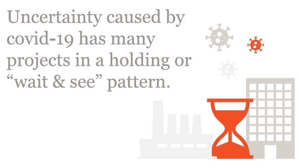 Uncertainty caused by covid-19 has many projects in a holding pattern, graphic image