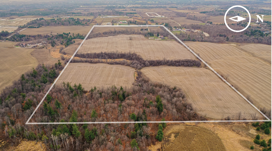 11011 Pine Valley Drive Aerial with Lot Area Outline showing North
