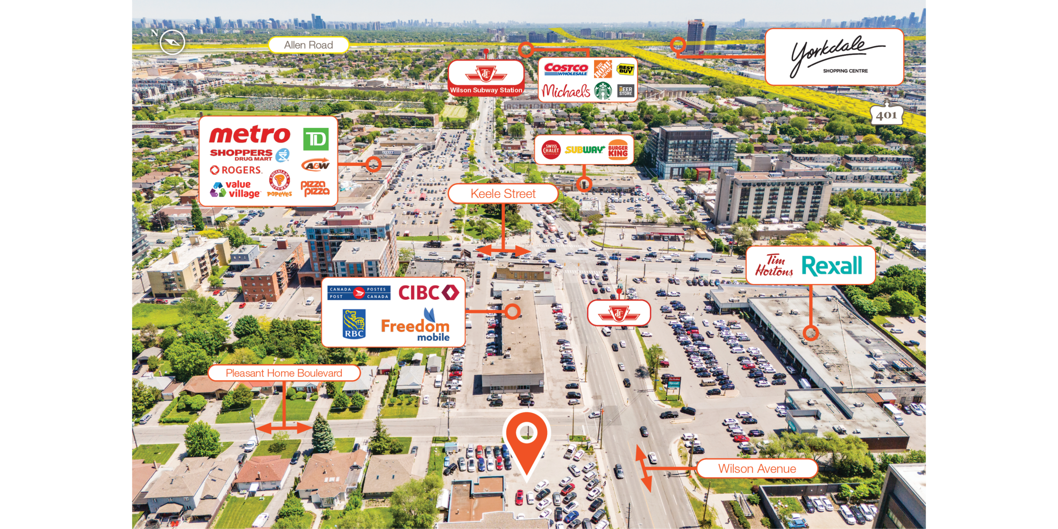 1128 Wilson Avenue aerial view showing the neighbourhood amenities