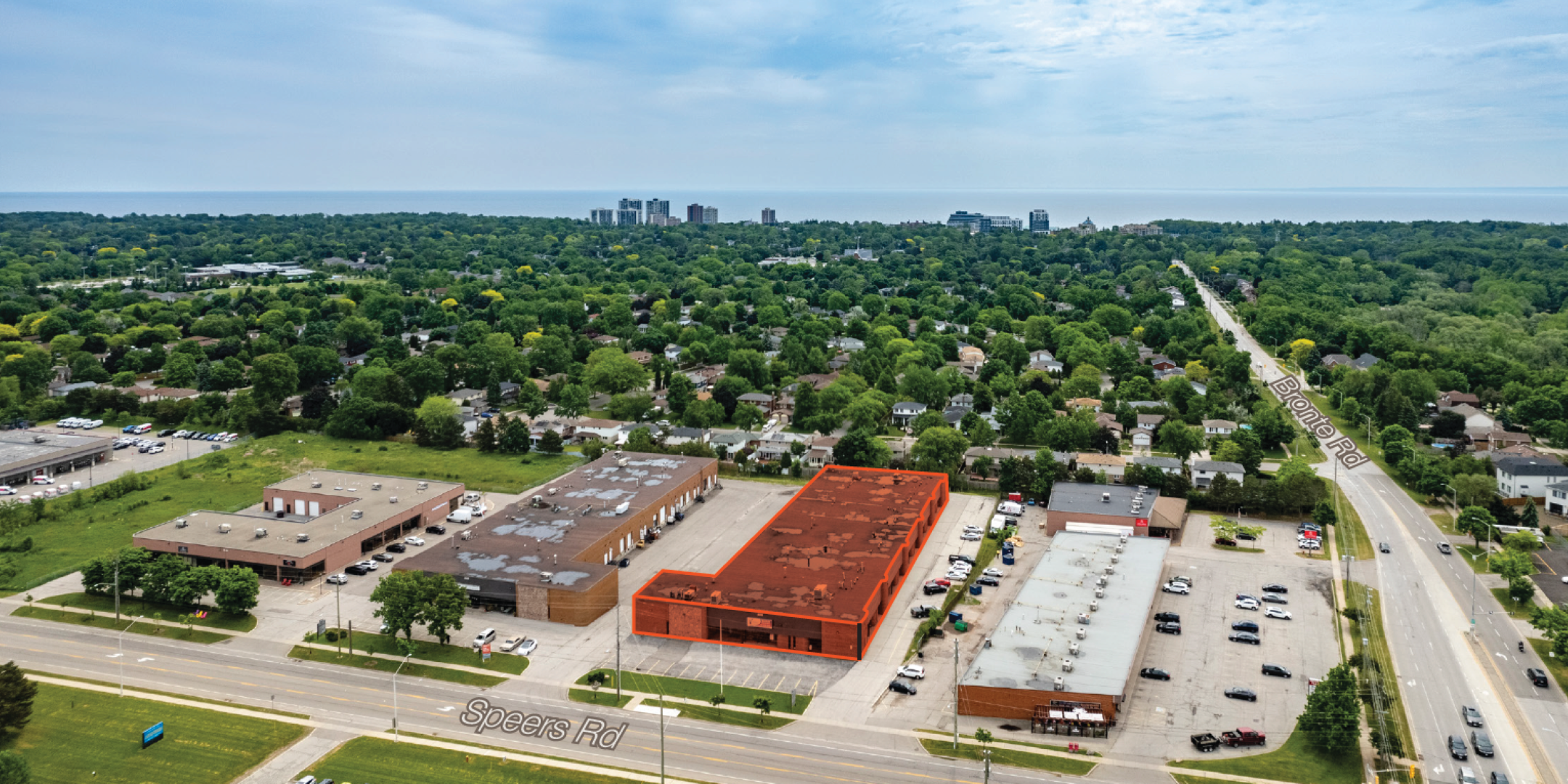2538 Speers Road Aerial View of the Building, Overlooking Speers Road