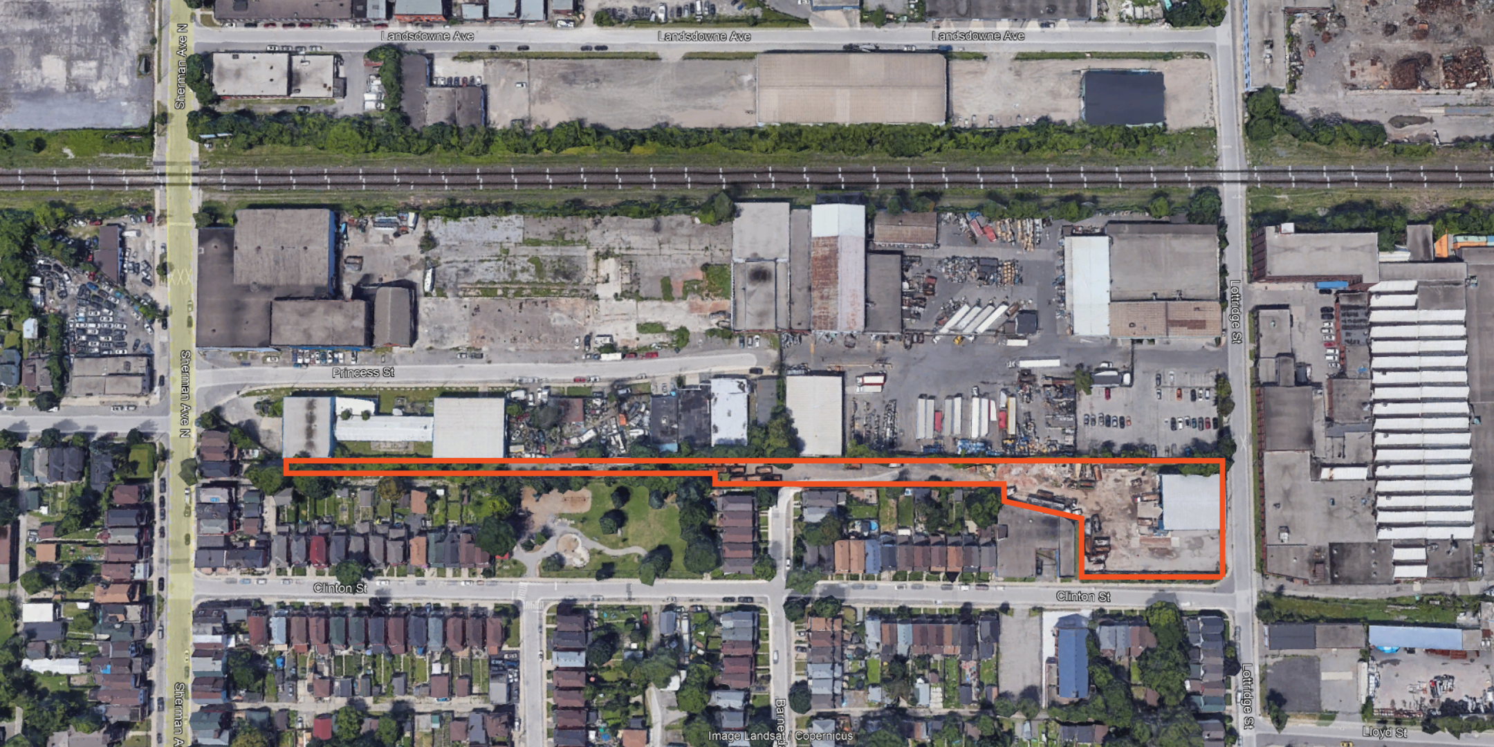 217 Lottridge Street Aerial with Property Outline