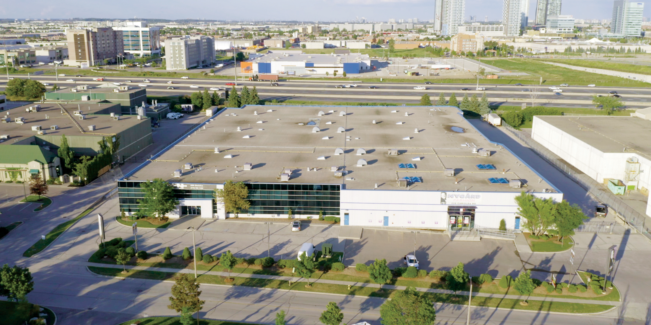 Aerial of 239 Chrislea Road showing main entrance and parking