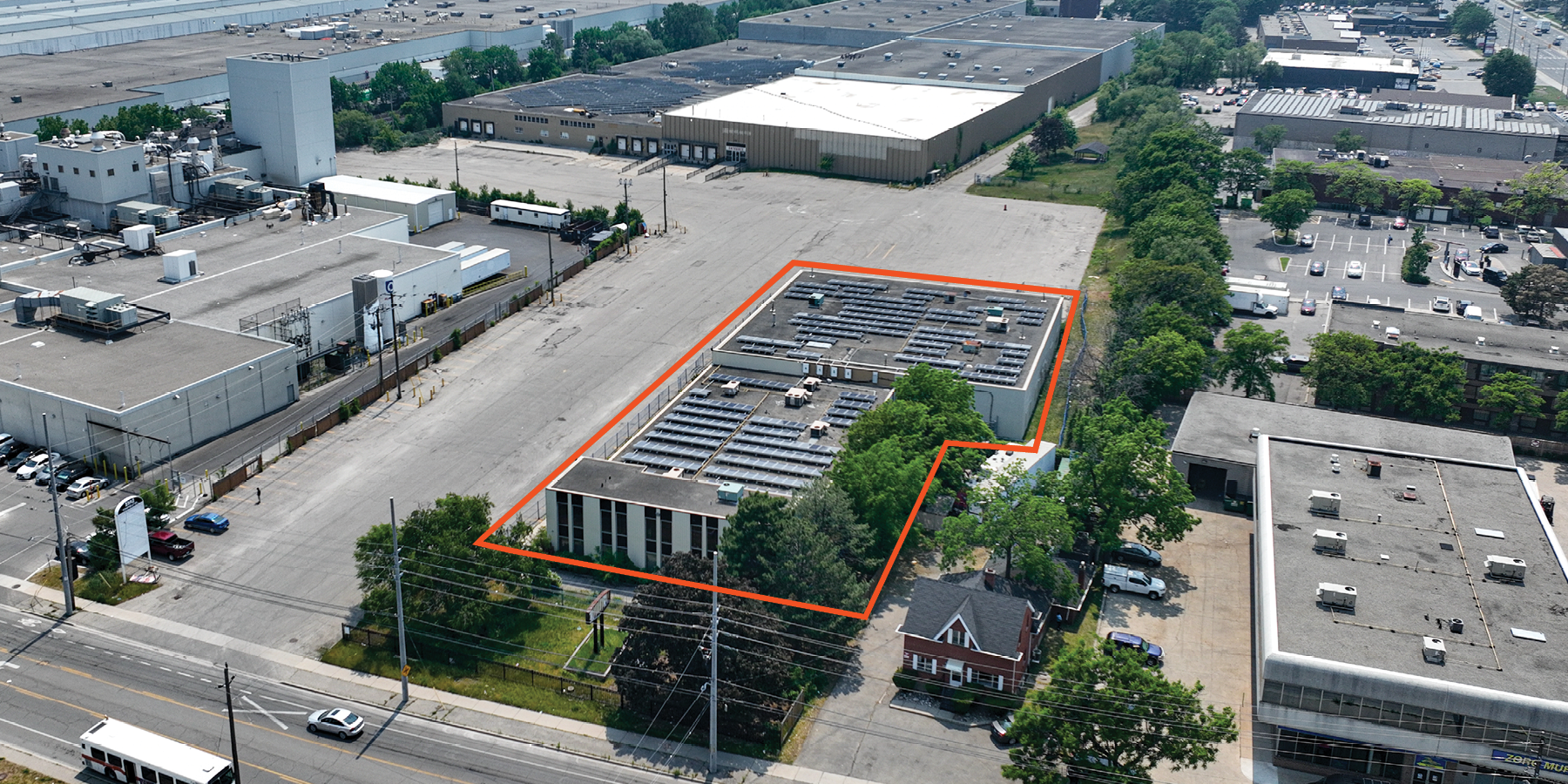 Aerial of 2562 Stanfield Road with property outlined