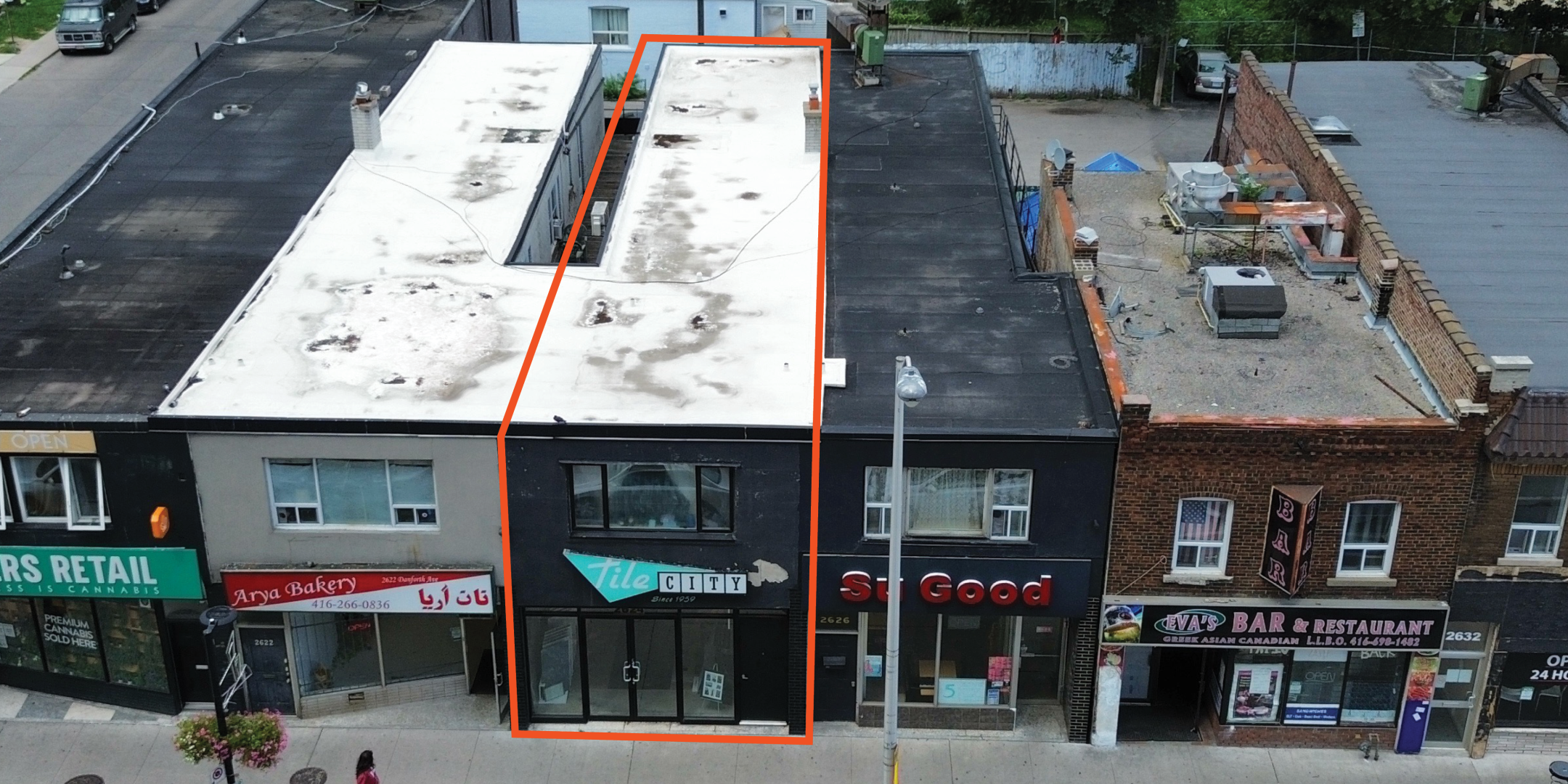 2624 Danforth Avenue Building with Property Outline