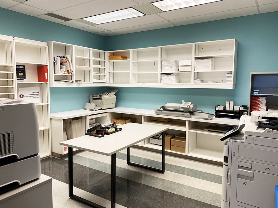 375 University storage and printing room with professional office supplies