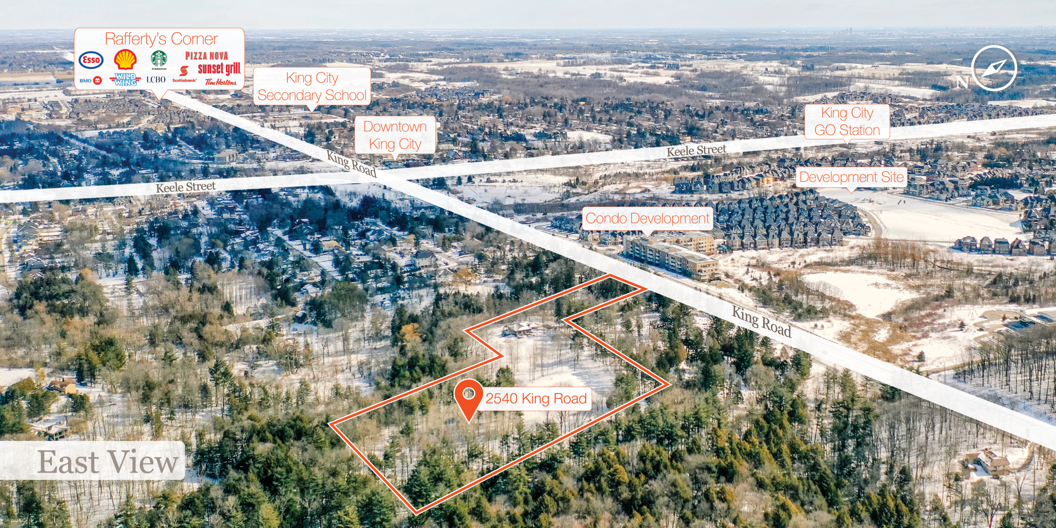 2540 King Road East view aerial shot 