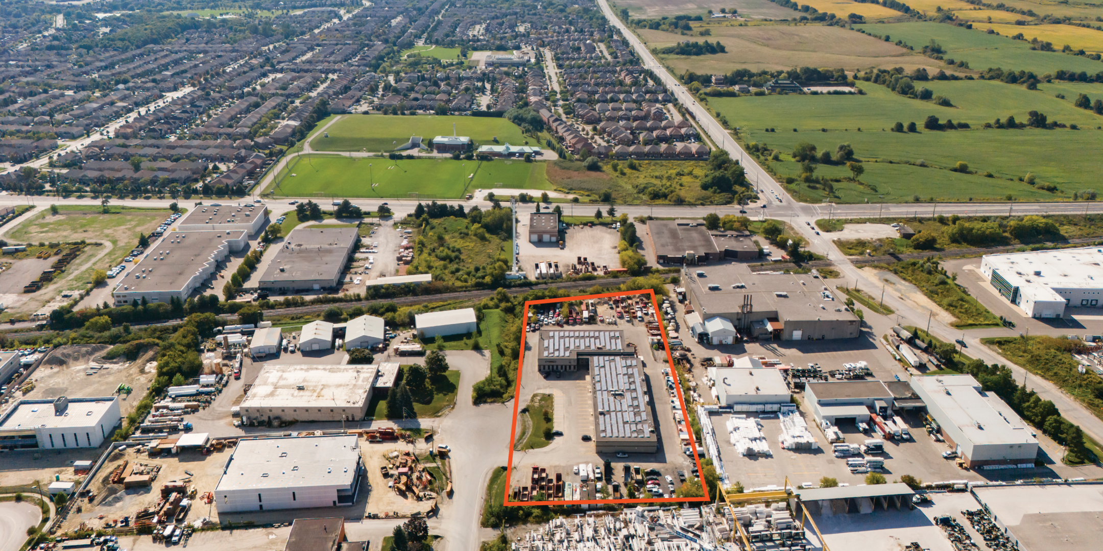 Aerial of 84 Malmo Court with property outlined