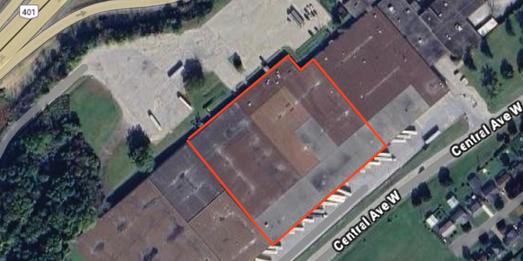 100 Central Avenue W aerial outline of property