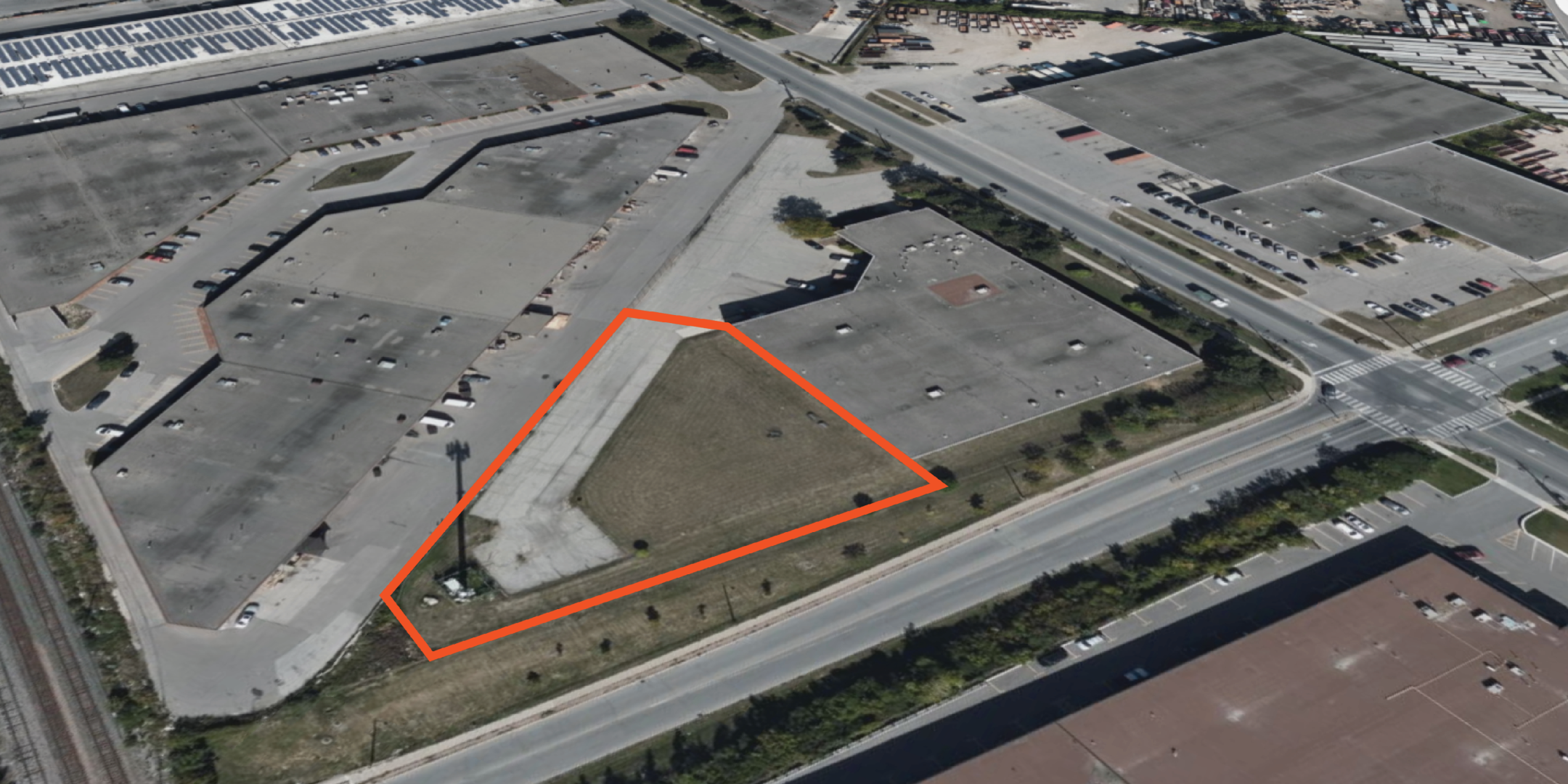 Aerial of 475 Fenmar Drive land with property outlined