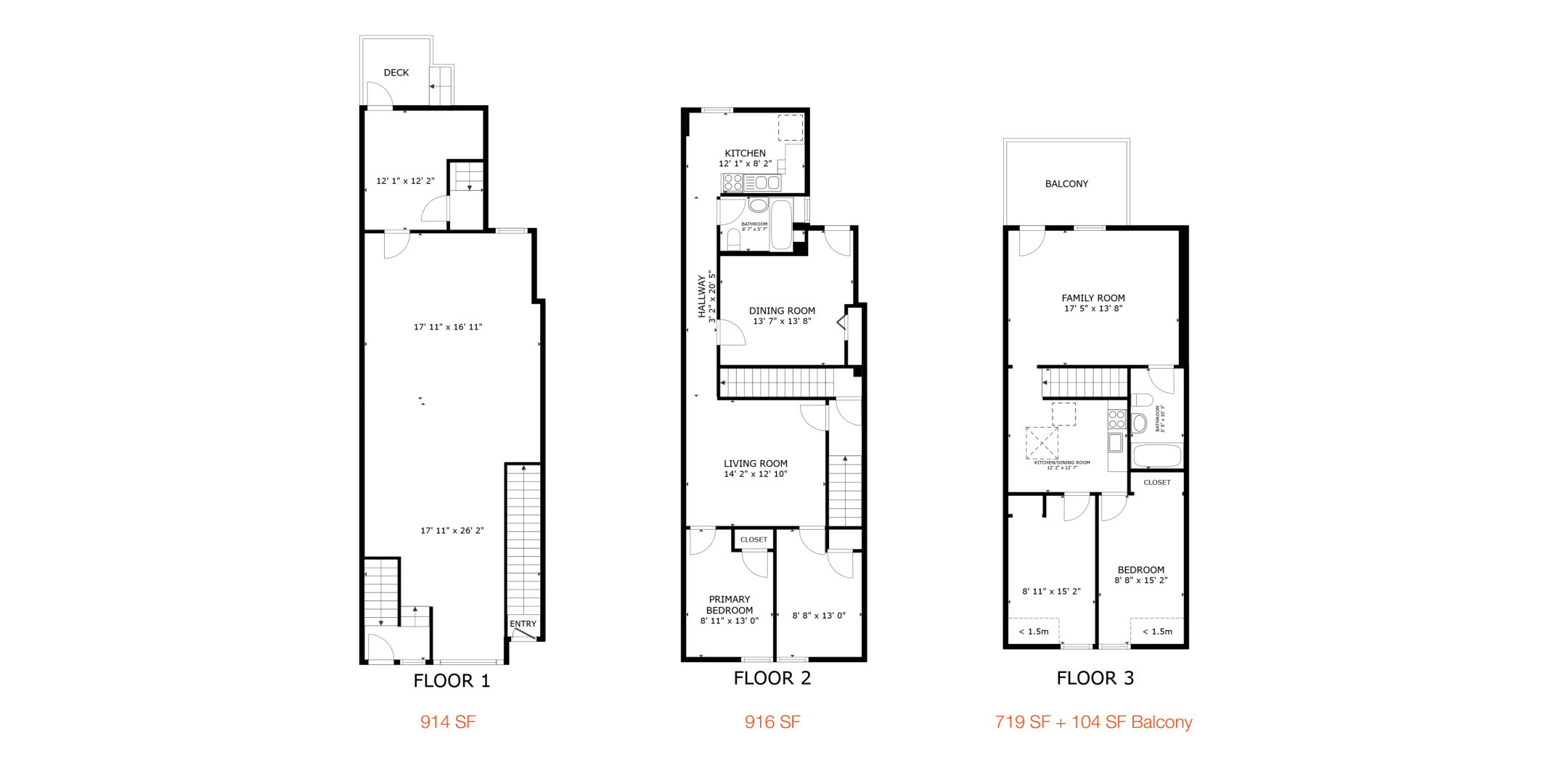 1105 Queen Street E Floorplans - Floor 1, Floor 2, Floor 3