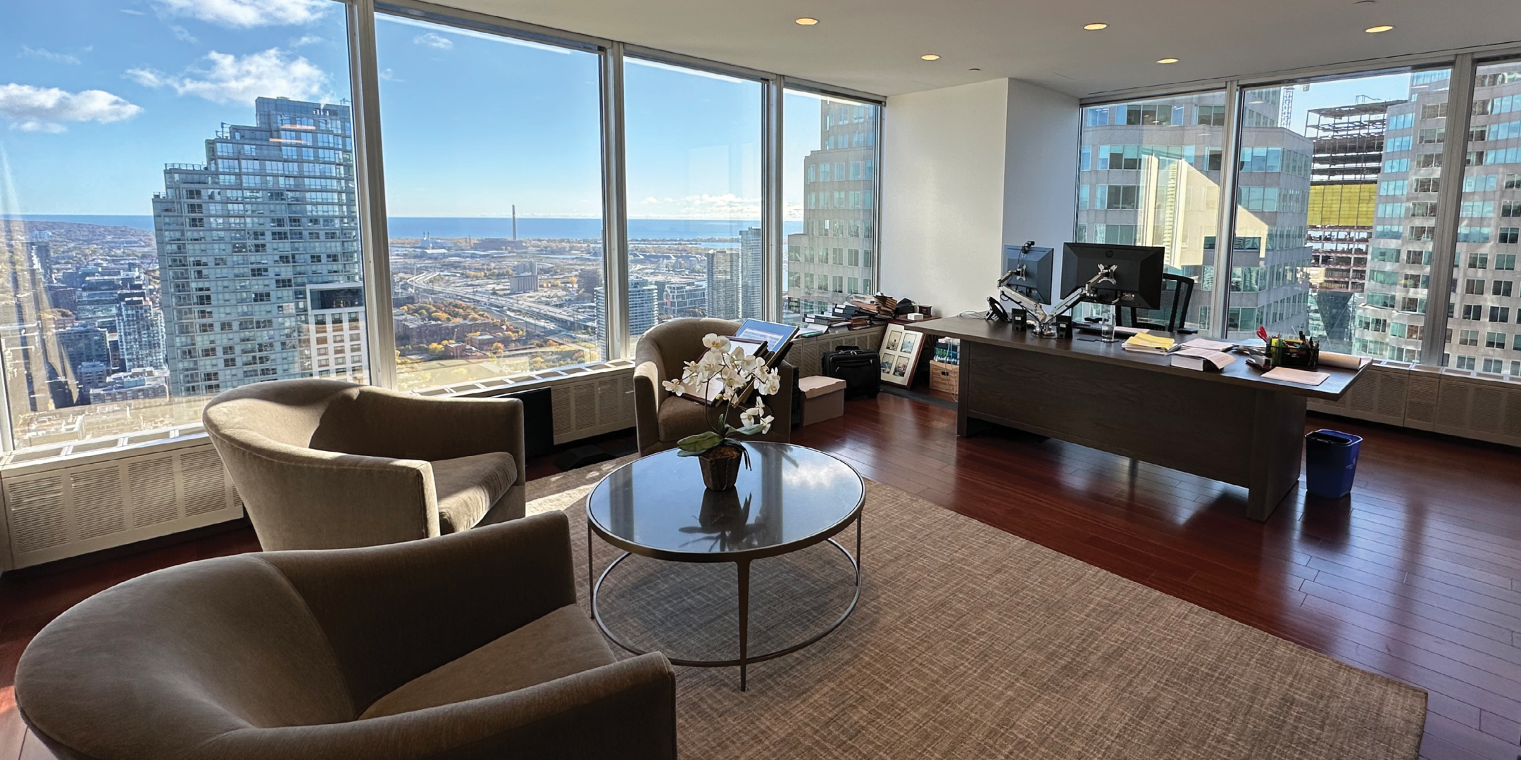 199 Bay Street interior view of private office room with sofa and big windows