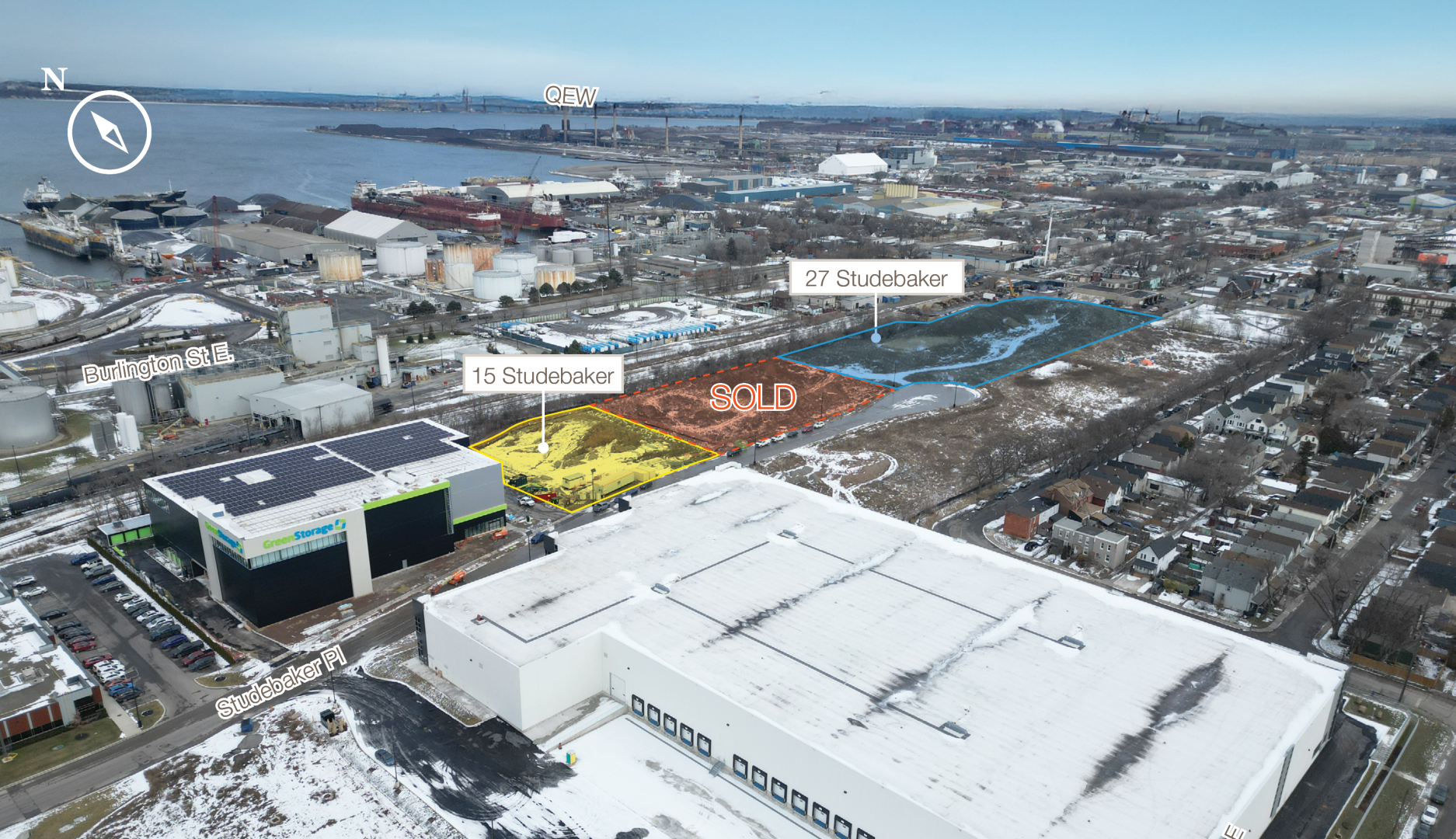 Aerial of 15 & 27 Studebaker Place Land with development next door