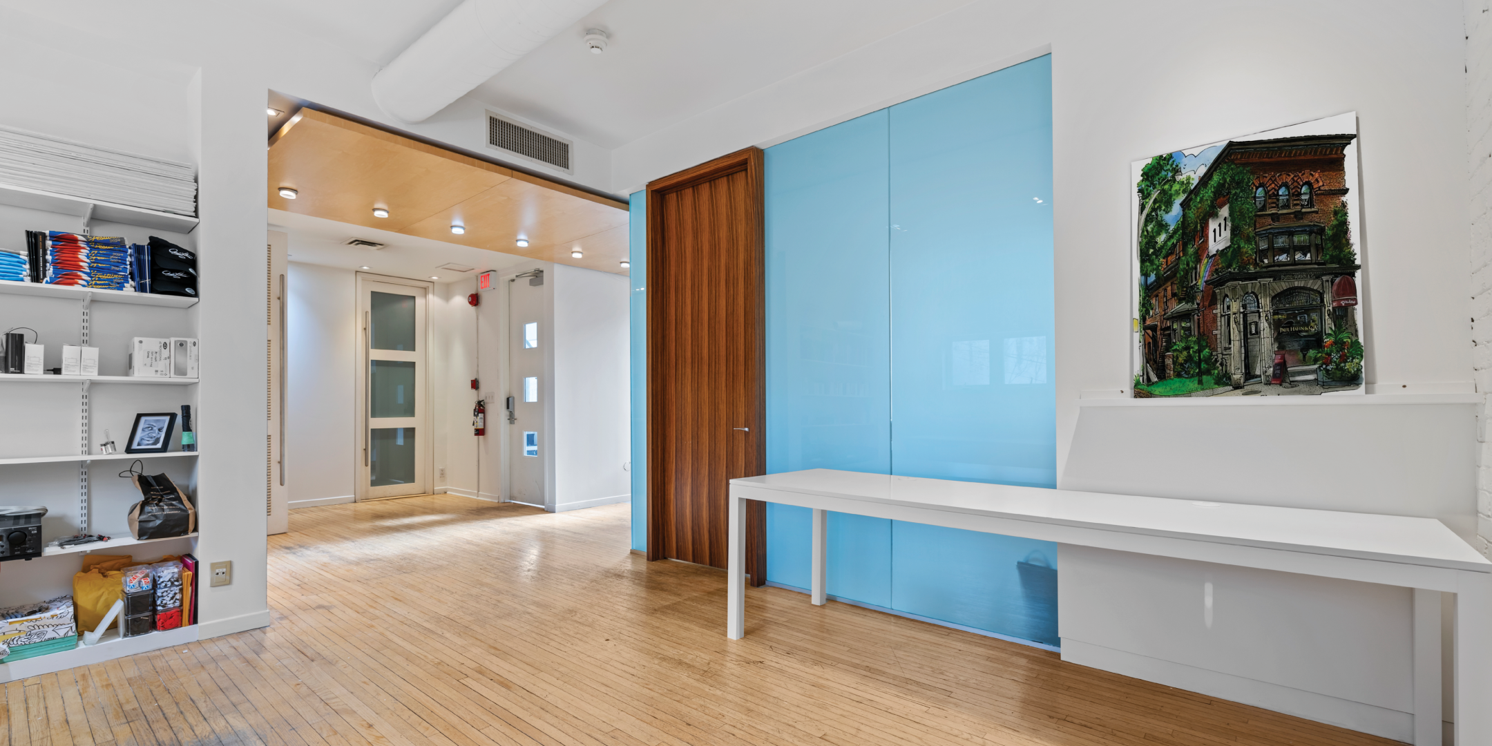 1058 Yonge interior space with blue wall