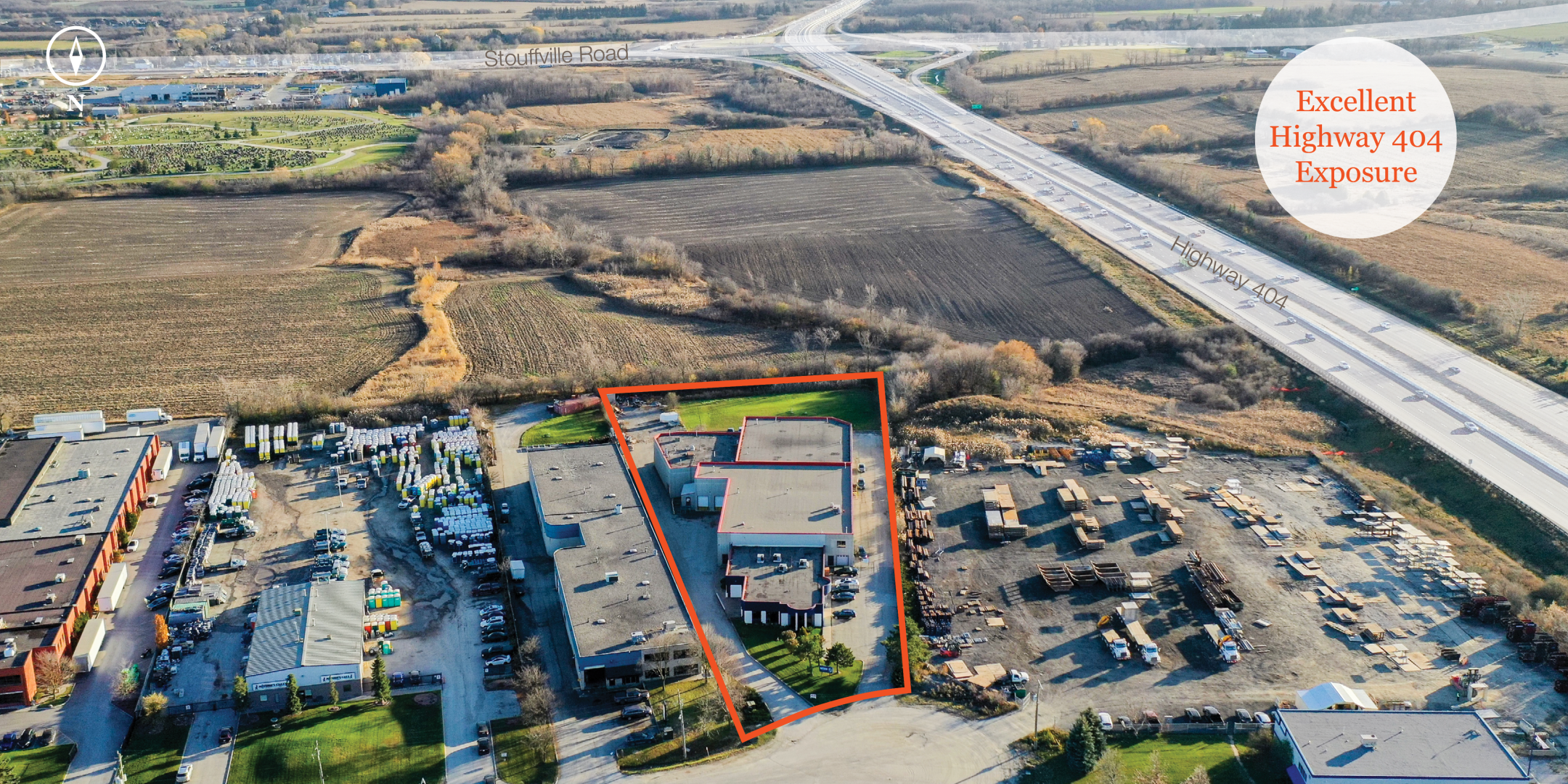 42 Cardico Drive Property Outline over Industrial Building