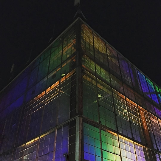 950 Dupont building exterior at night 