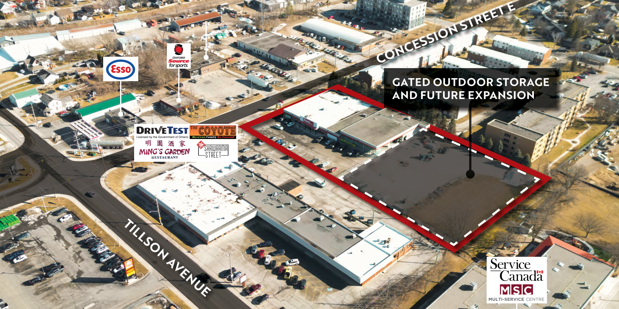 121 Concession Street E Property Outline with Gated Outdoor Storage Area