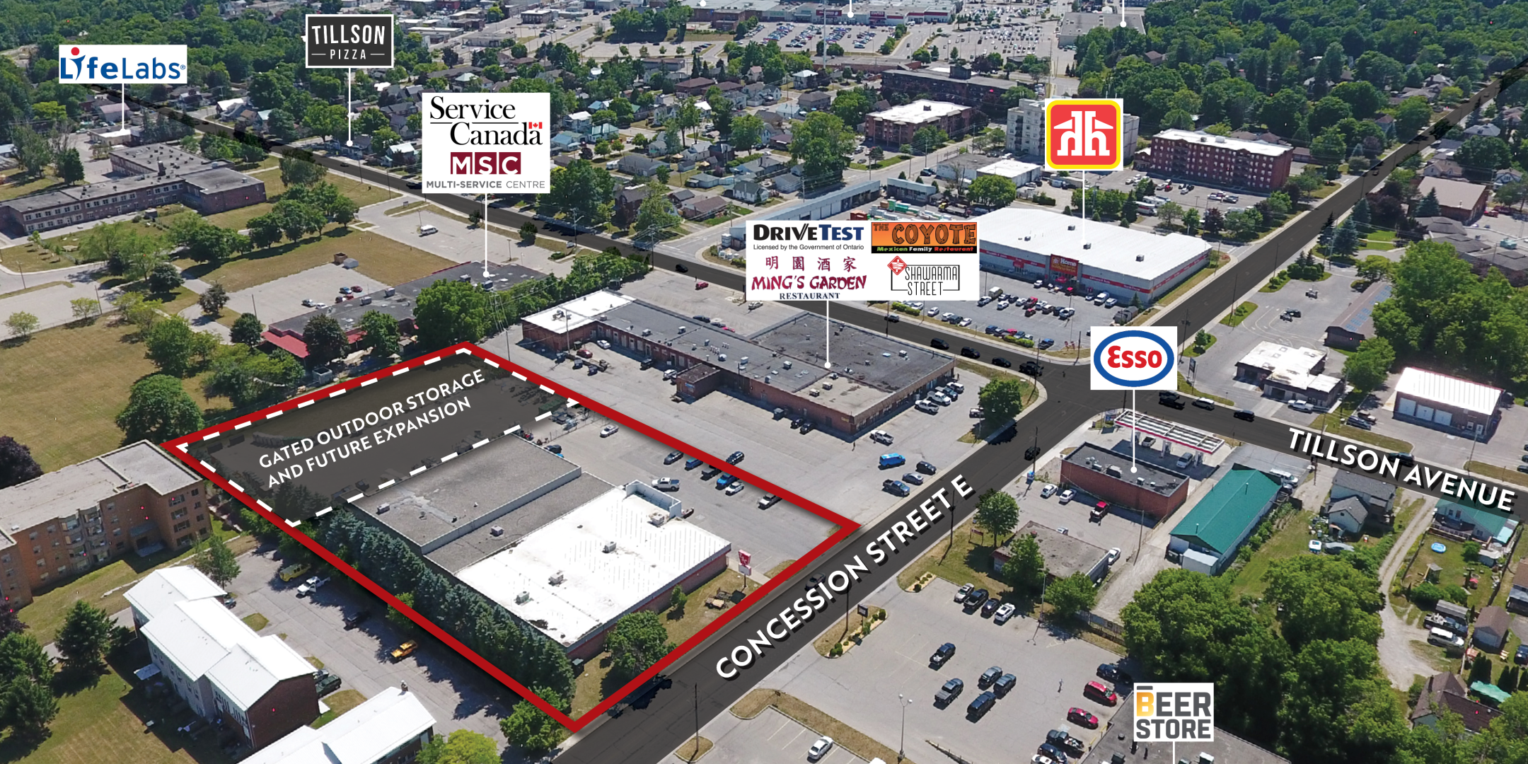 121 Concession Street E Property Outline with Gated Outdoor Storage Area