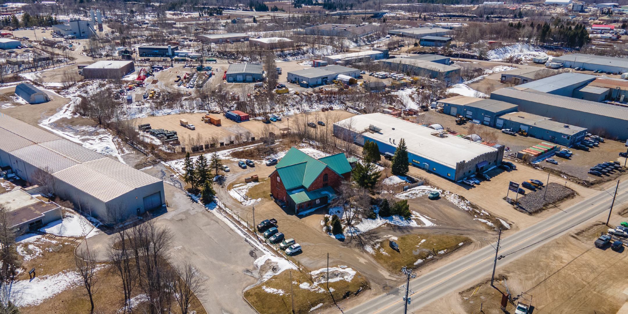 Aerial of Red Brick Farm House style Veterinary Clinic