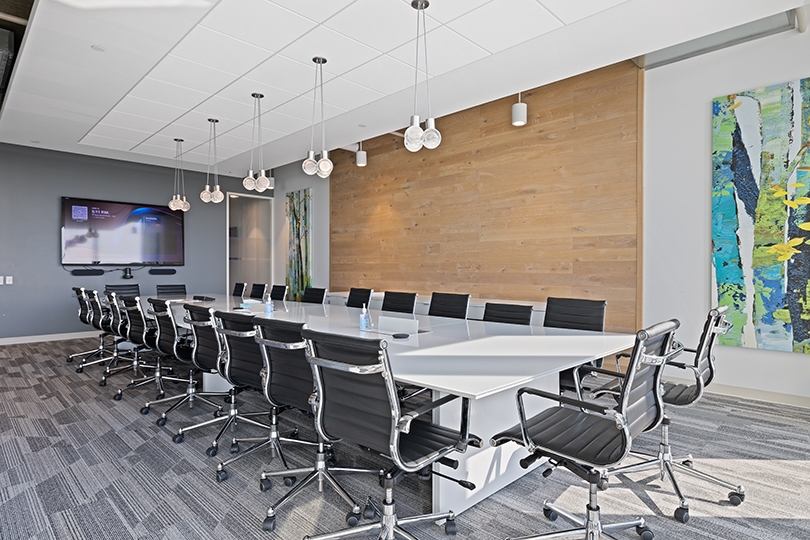 5015 Spectrum Way interior view of large boardroom with bright lights