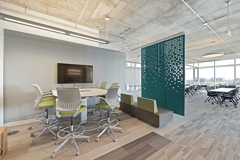 5015 Spectrum Way interior view of flexible collaboration space features high-top seating 