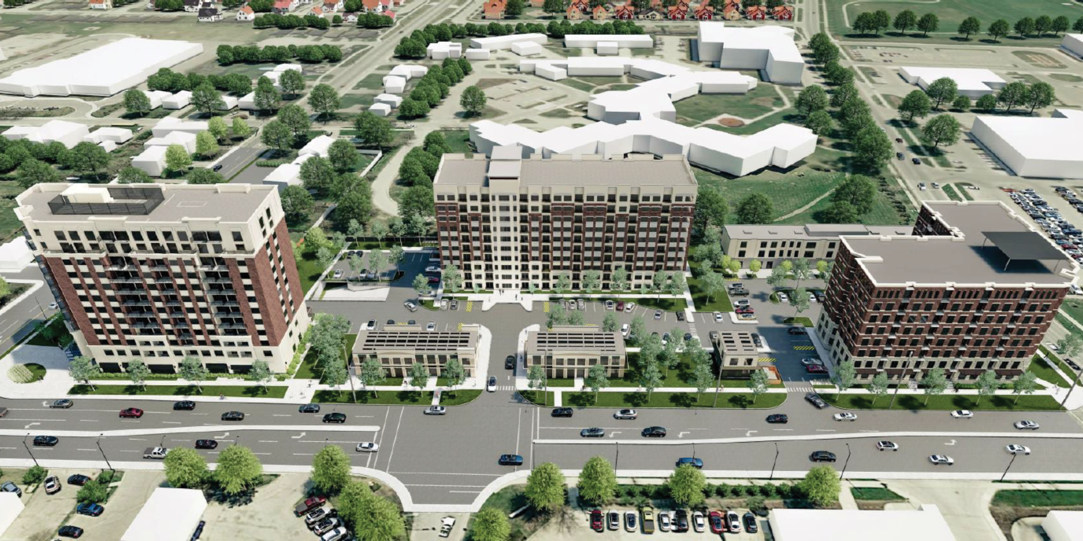 5991 Main Street Buildings Rendering - 3 Separate Buildings