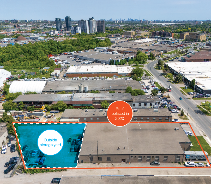 55 Milvan Drive aerial view of Outside Storage and Property Boarders