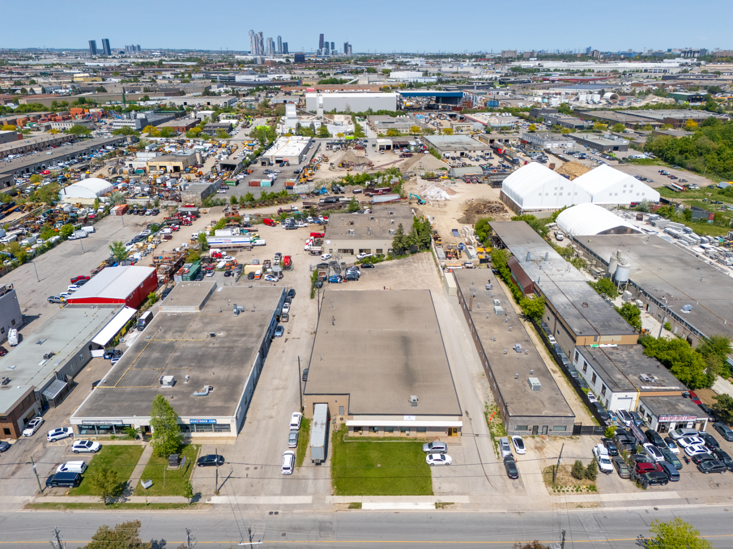 55 Milvan Drive aerial view of front of building and surrounding area