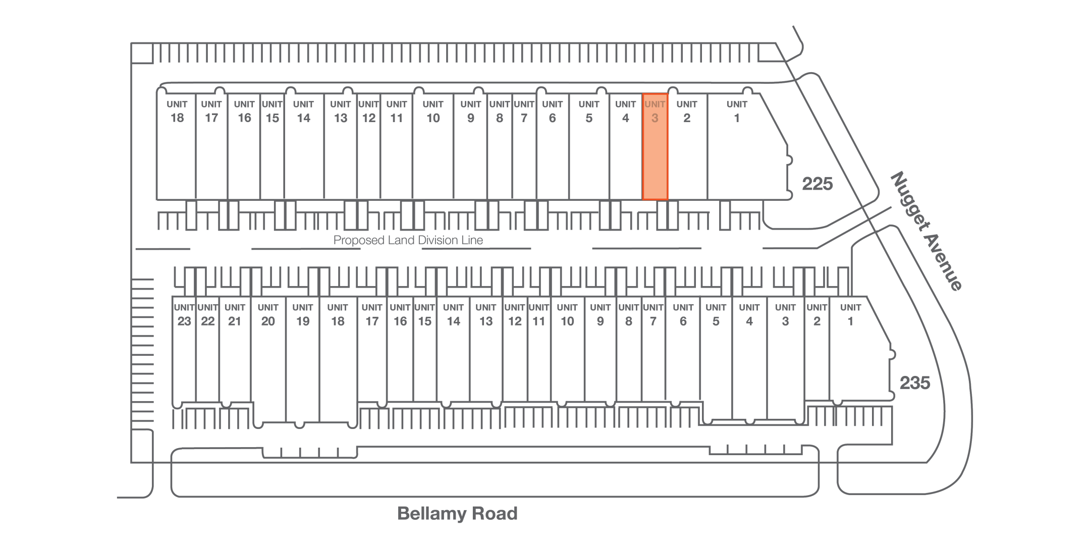 225 Nugget Avenue Unit 3 Outlined on Site Plan