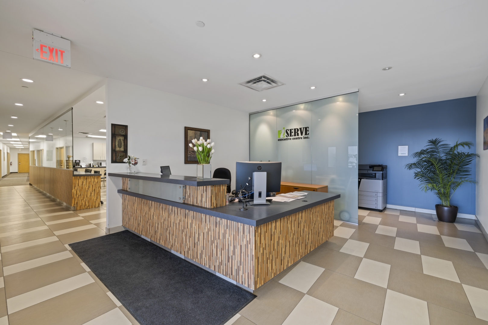 30 Via Renzo Drive interior of front entrance and front desk and office past the desk 