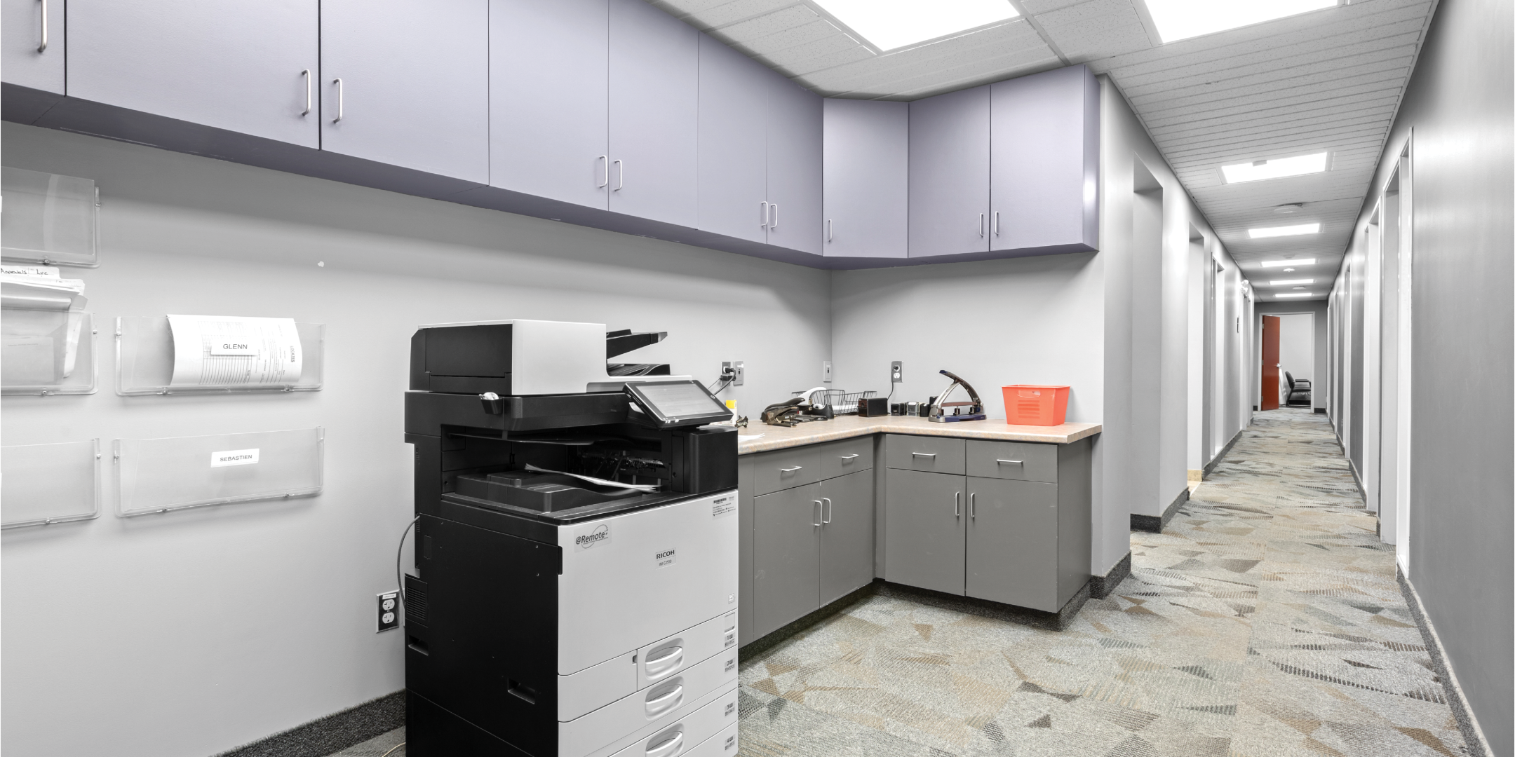 Photo copy room with cabinets