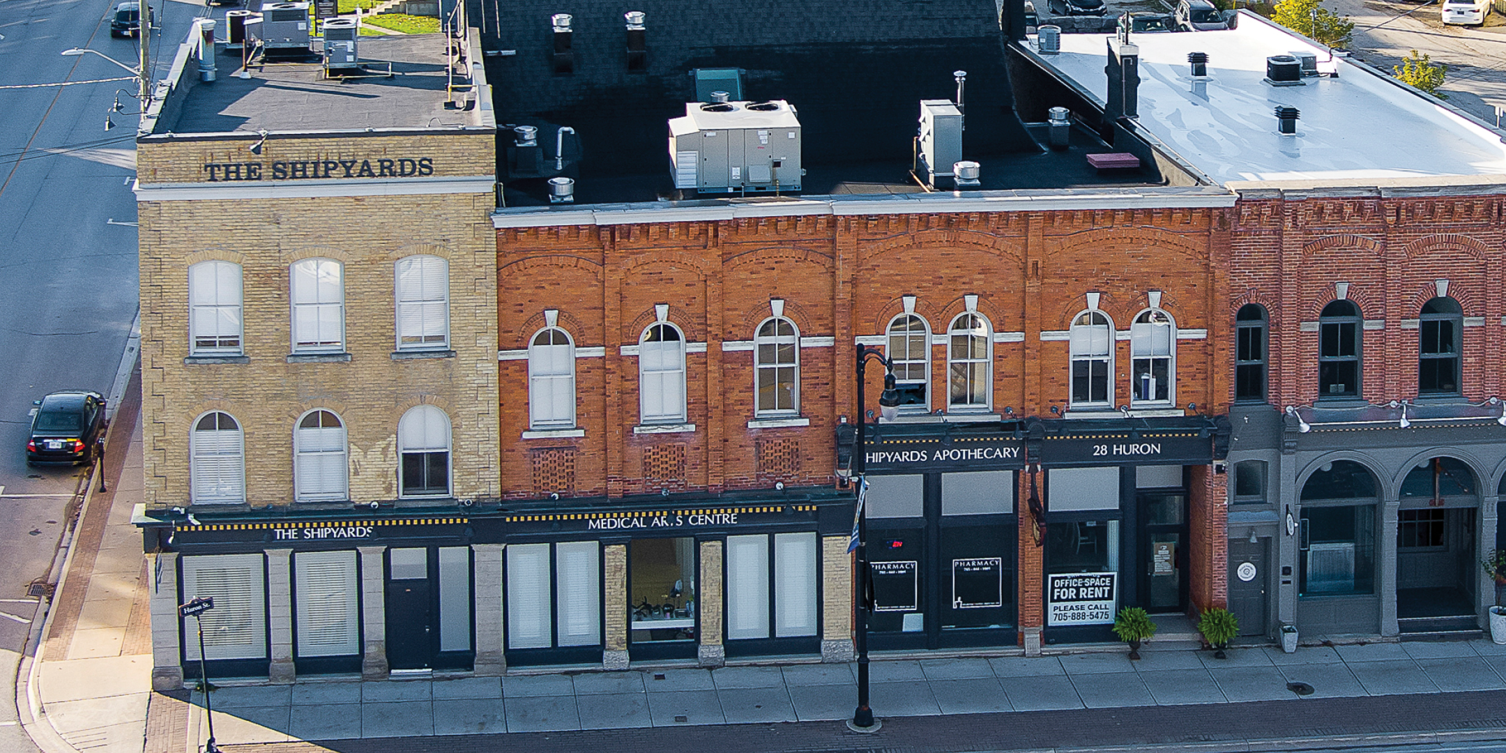 28 Huron Street aerial shot showing streets