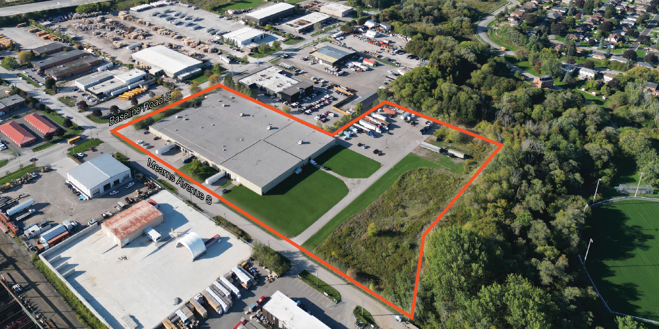 Aerial view of Industrial Building with land parcel outlined