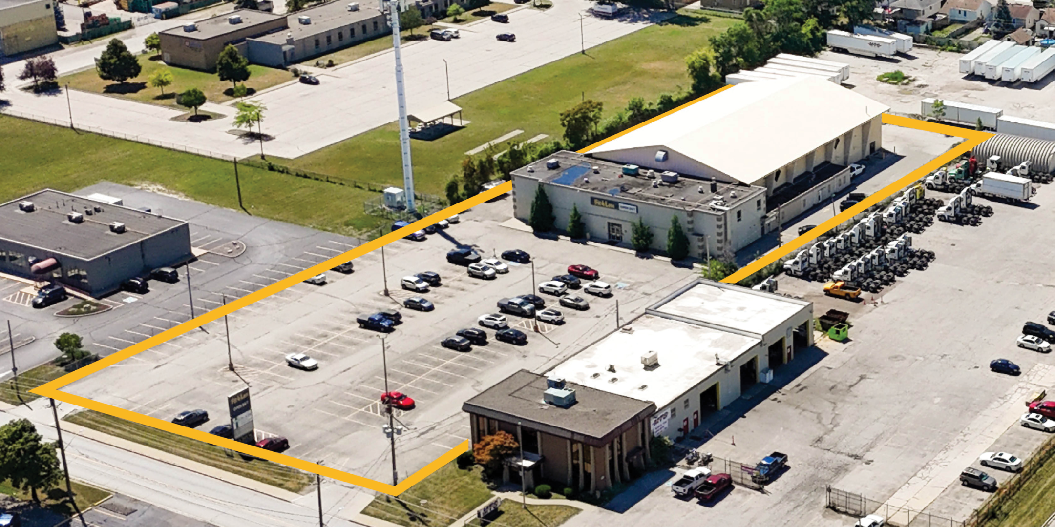 Aerial of Fit4Less location in Windsor with Stellantis Plant in background
