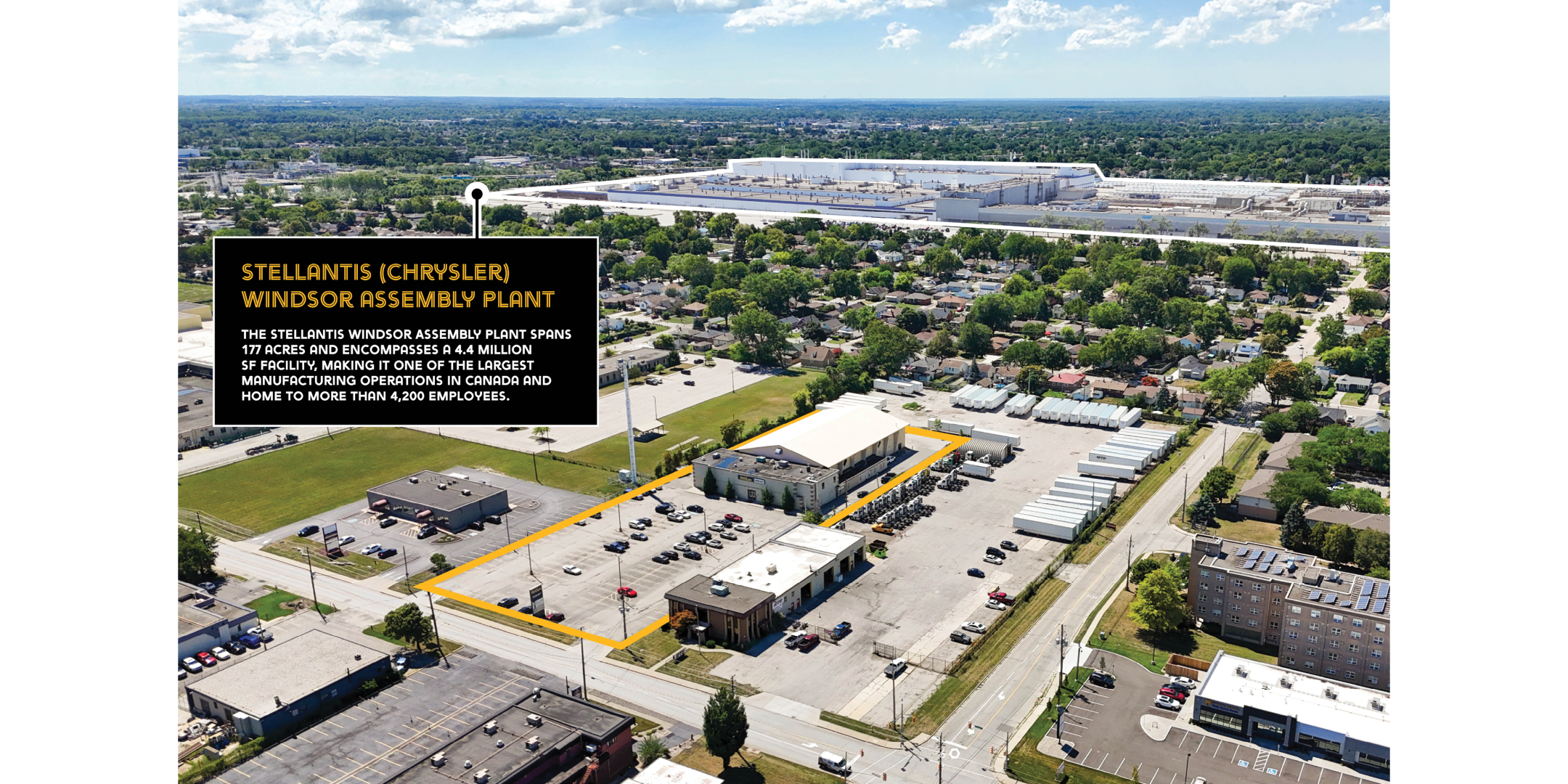 Aerial of Fit4Less location in Windsor with Stellantis Plant in background