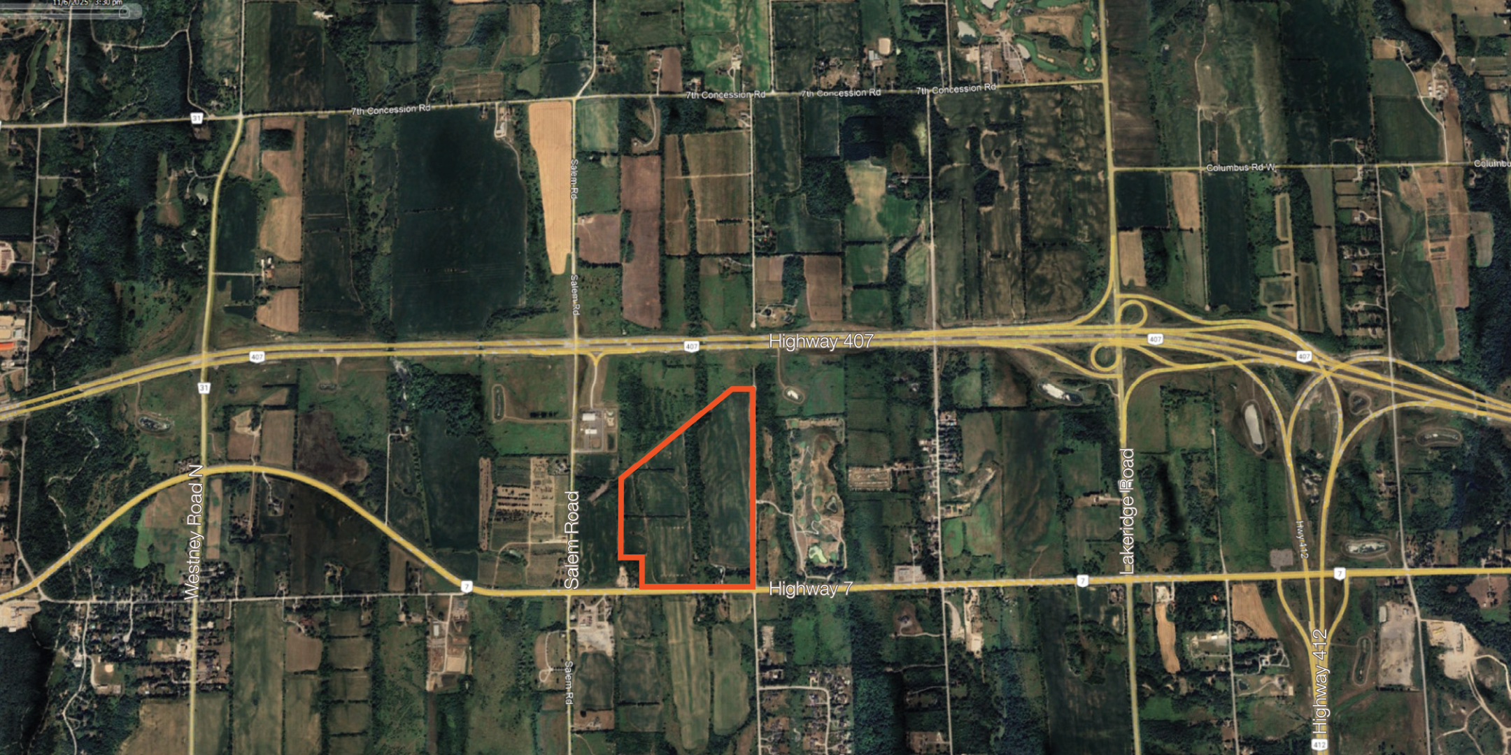 Google Earth Aerial of Land, with property outlined in orange