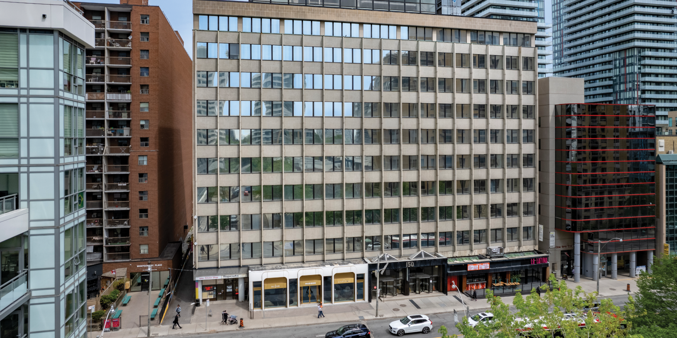 150 Eglinton Avenue E building exterior showing streets