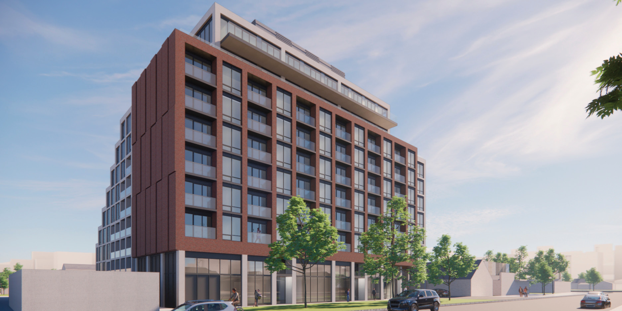 Rendering of potential mixed use building approved at the site