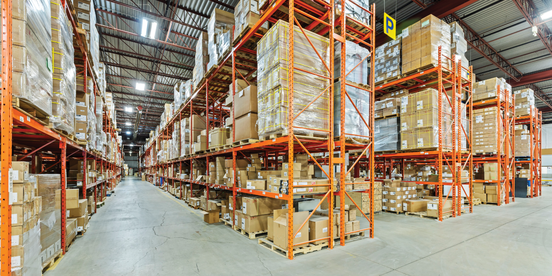 warehouse view showing racking filled with boxes