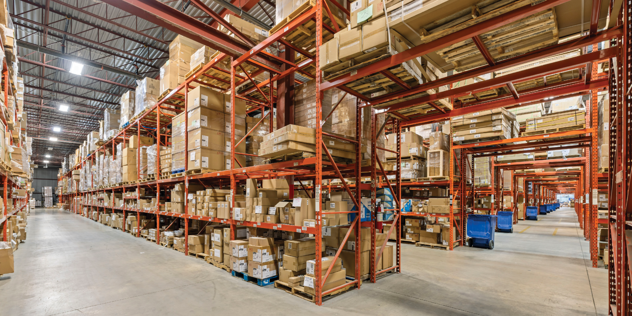 warehouse view showing racking filled with boxes