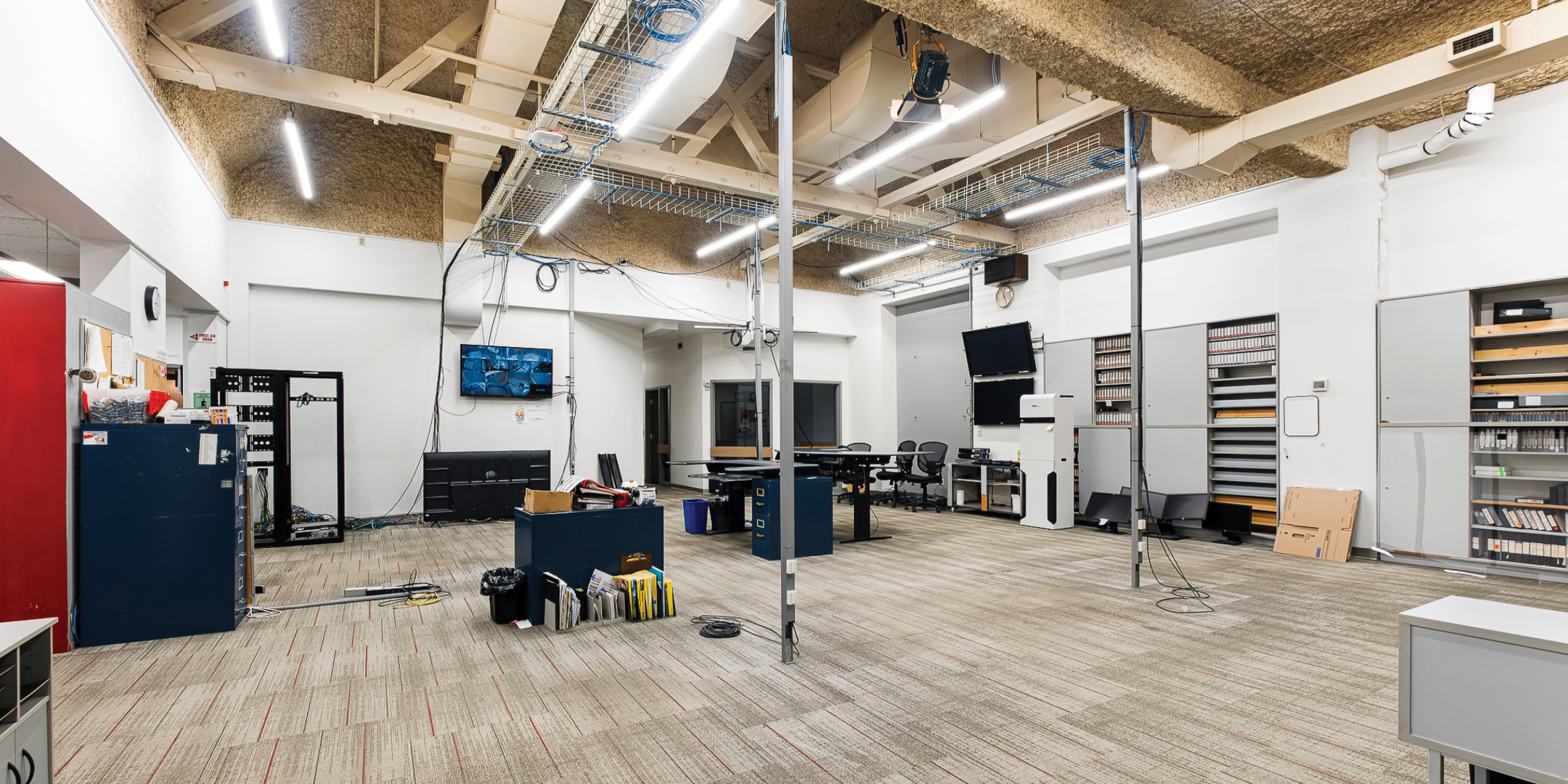 Open office area with desks