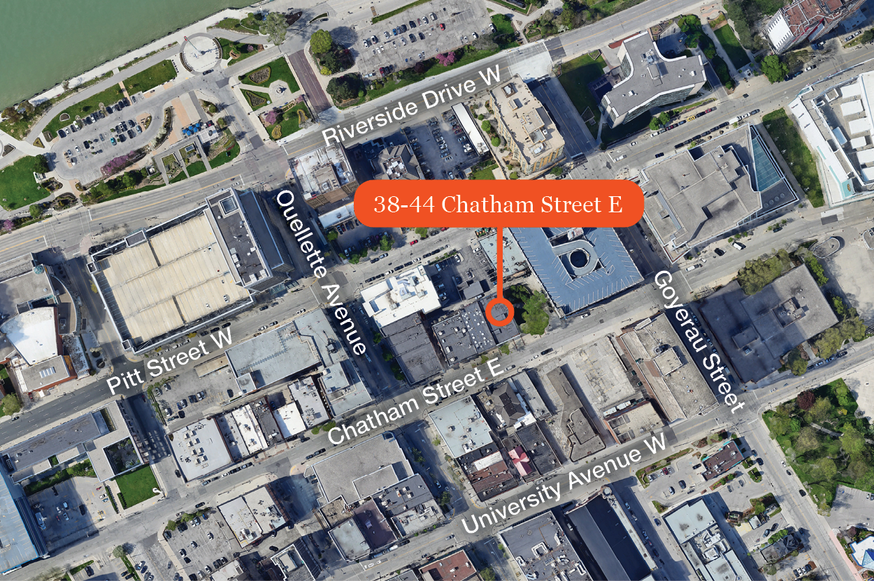 38-44 Chatham Street E aerial shot showing property boundary