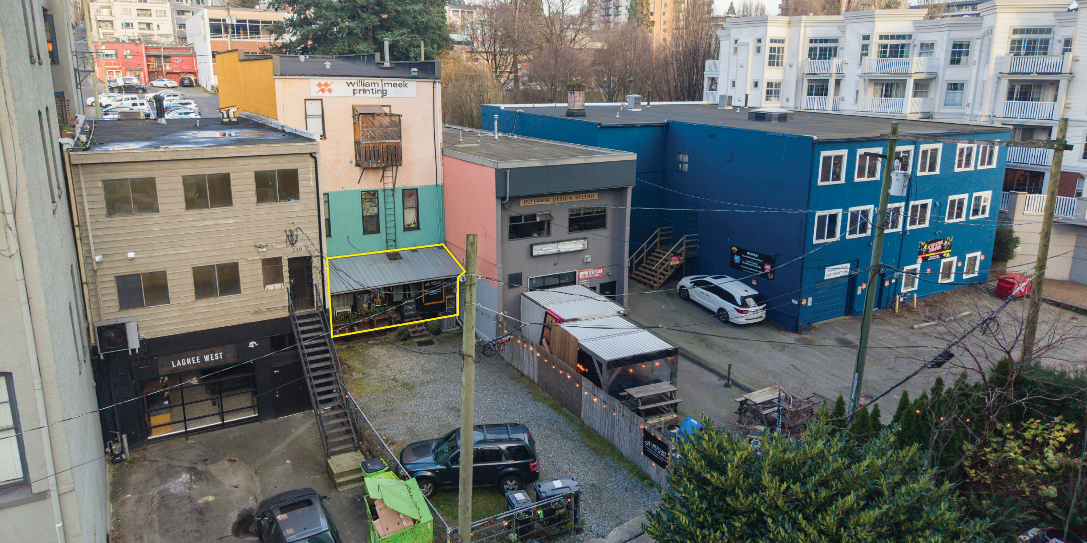 121 East 1st Street exterior with property outlined