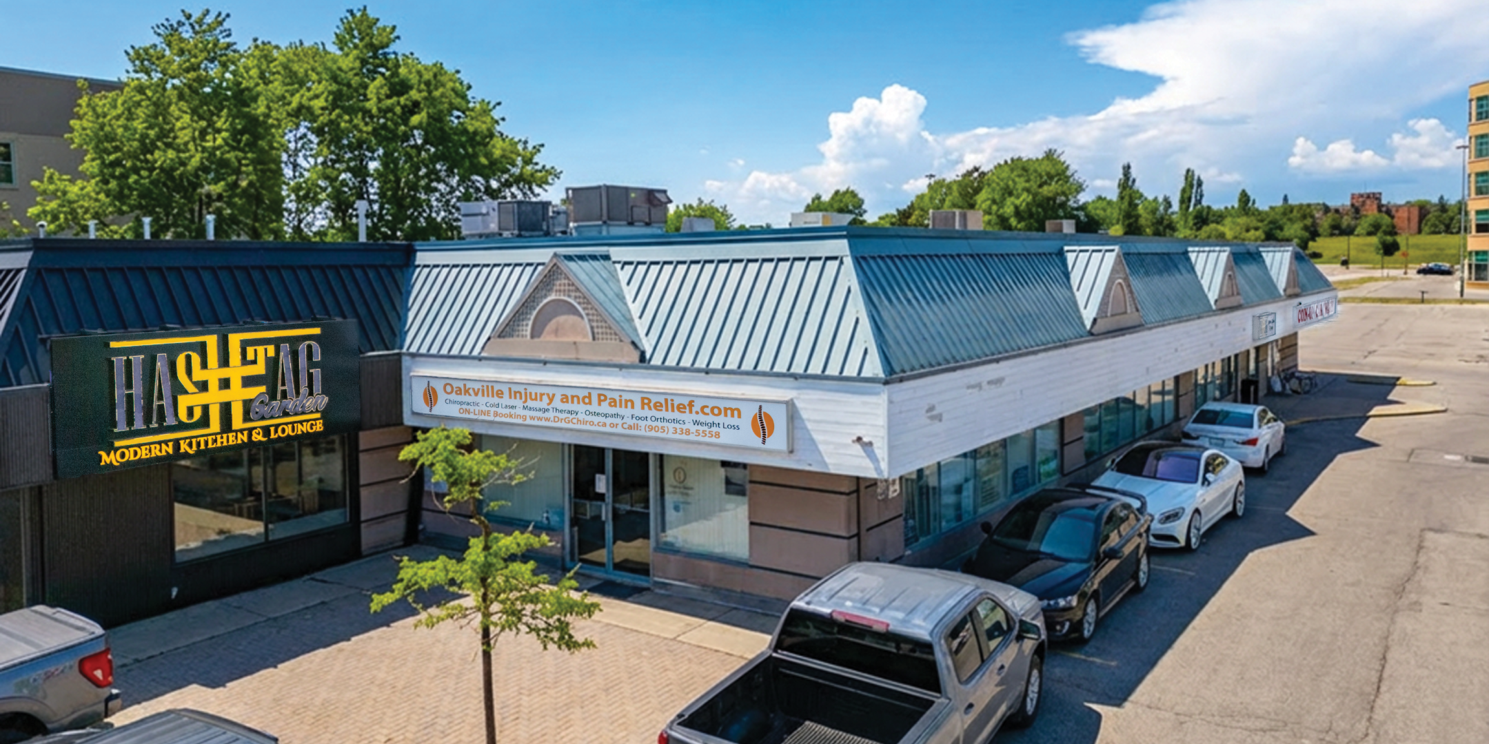 177-187 Cross Avenue and 580 Argus Road building exterior showing retail plaza