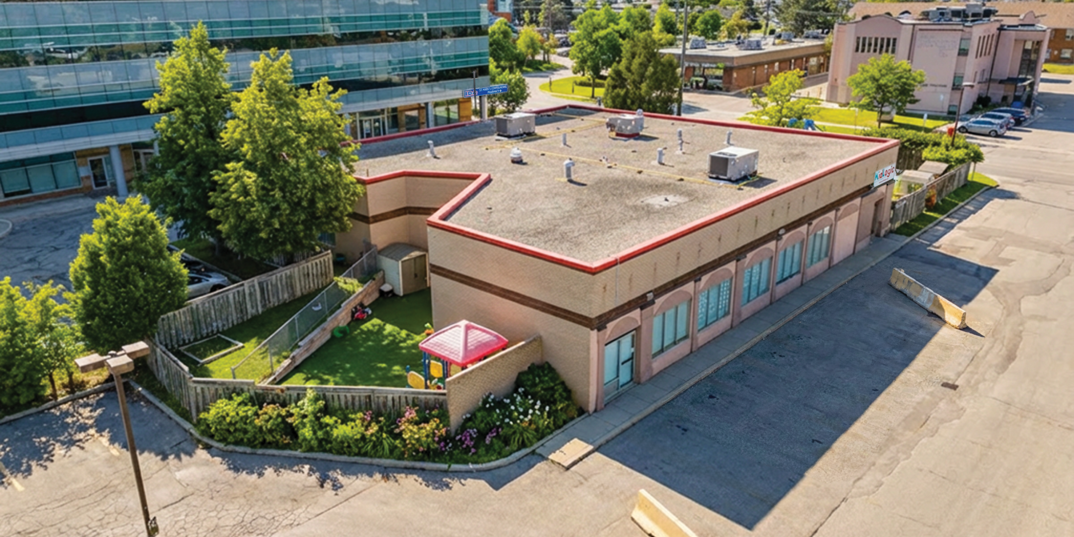 177-187 Cross Avenue and 580 Argus Road building exterior showing retail plaza